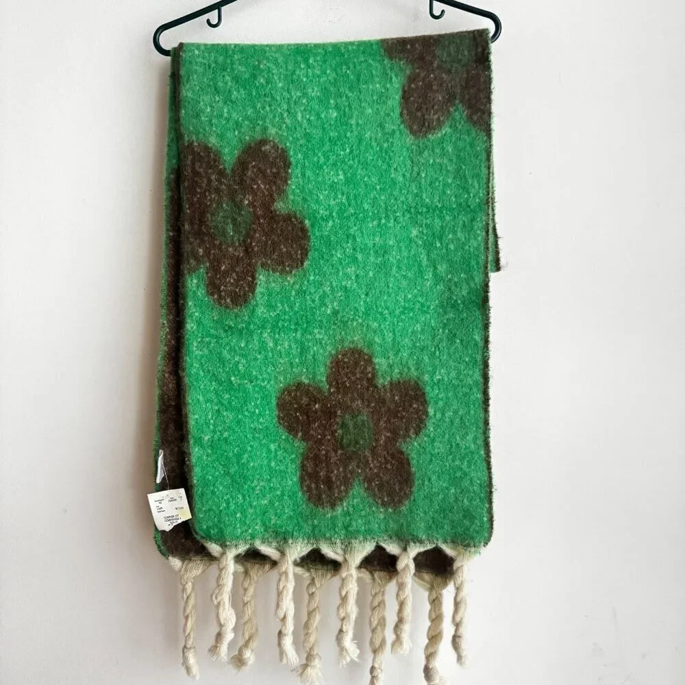Green Floral Cozy Reversible Large Massive Scarf